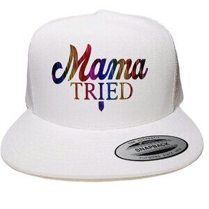Mama Tried Flat Bill Snapback Adjustable Heat Pressed Vinyl Hat Cap White…